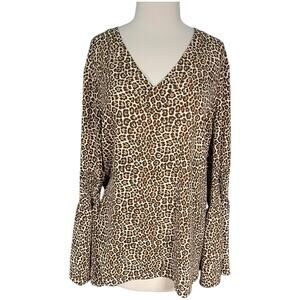 Michael Kors Leopard Print V-Neck Top Size XL everyday Luxury Casual Chic